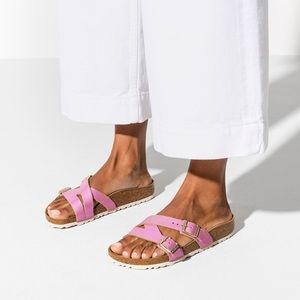 NWT Birkenstock Yao Washed Metallic Pink Sandals EU 40